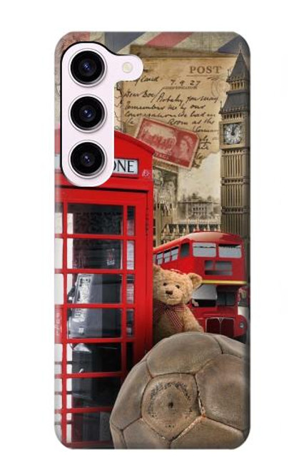 W3856 Vintage London British Hard Case and Leather Flip Case For Samsung Galaxy S23