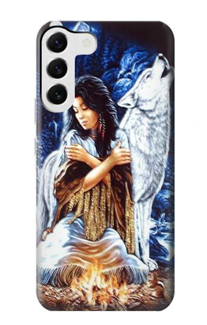 W0147 Grim Wolf Indian Girl Hard Case and Leather Flip Case For Samsung Galaxy S23 Plus