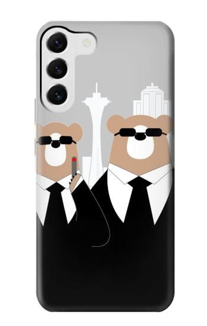 W3557 Bear in Black Suit Hard Case and Leather Flip Case For Samsung Galaxy S23 Plus