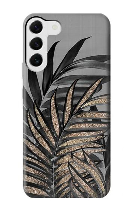 W3692 Gray Black Palm Leaves Hard Case and Leather Flip Case For Samsung Galaxy S23 Plus