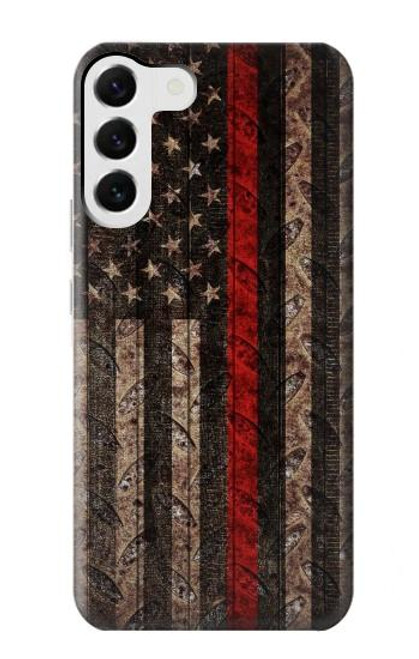 W3804 Fire Fighter Metal Red Line Flag Graphic Hard Case and Leather Flip Case For Samsung Galaxy S23 Plus