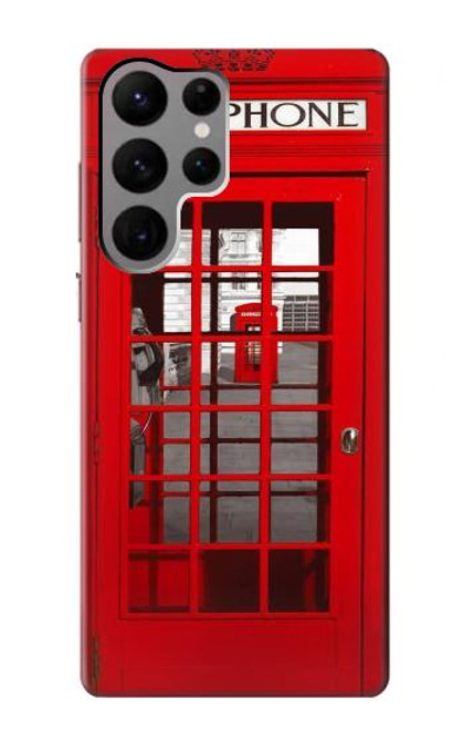 W0058 British Red Telephone Box Hard Case and Leather Flip Case For Samsung Galaxy S23 Ultra