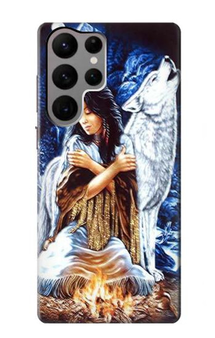 W0147 Grim Wolf Indian Girl Hard Case and Leather Flip Case For Samsung Galaxy S23 Ultra