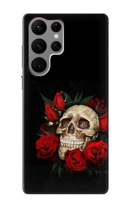 W3753 Dark Gothic Goth Skull Roses Hard Case and Leather Flip Case For Samsung Galaxy S23 Ultra