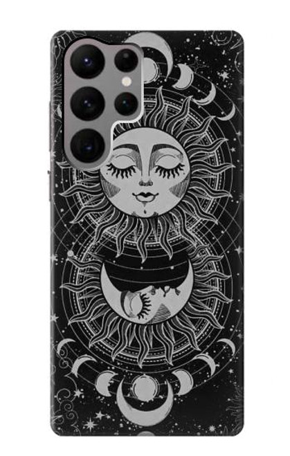 W3854 Mystical Sun Face Crescent Moon Hard Case and Leather Flip Case For Samsung Galaxy S23 Ultra
