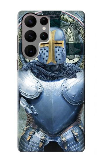 W3864 Medieval Templar Heavy Armor Knight Hard Case and Leather Flip Case For Samsung Galaxy S23 Ultra