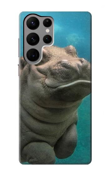 W3871 Cute Baby Hippo Hippopotamus Hard Case and Leather Flip Case For Samsung Galaxy S23 Ultra