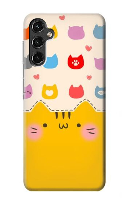 W2442 Cute Cat Cartoon Funny Hard Case and Leather Flip Case For Samsung Galaxy A14 5G