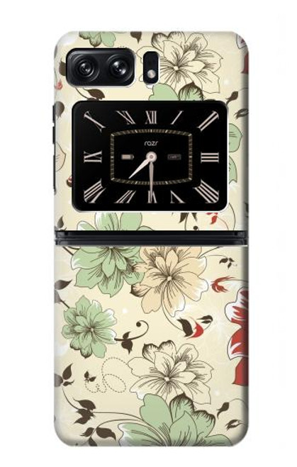 W2179 Flower Floral Vintage Art Pattern Hard Case and Leather Flip Case For Motorola Moto Razr 2022