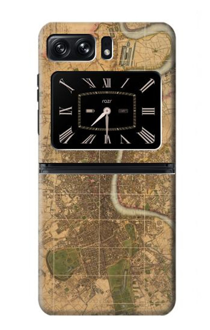 W3230 Vintage Map of London Hard Case and Leather Flip Case For Motorola Moto Razr 2022