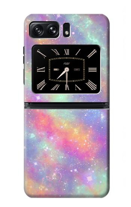 W3706 Pastel Rainbow Galaxy Pink Sky Hard Case and Leather Flip Case For Motorola Moto Razr 2022