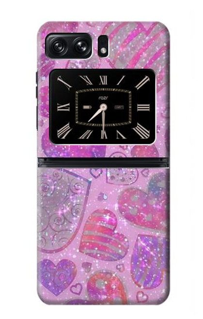 W3710 Pink Love Heart Hard Case and Leather Flip Case For Motorola Moto Razr 2022