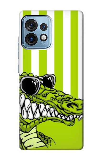 W2323 Funny Green Alligator Crocodile Hard Case and Leather Flip Case For Motorola Edge+ (2023), X40, X40 Pro, Edge 40 Pro