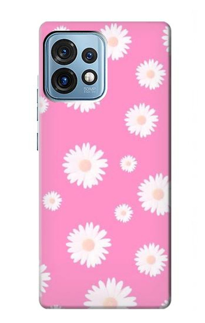 W3500 Pink Floral Pattern Hard Case and Leather Flip Case For Motorola Edge+ (2023), X40, X40 Pro, Edge 40 Pro