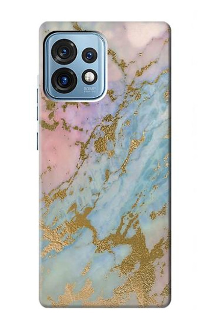 W3717 Rose Gold Blue Pastel Marble Graphic Printed Hard Case and Leather Flip Case For Motorola Edge+ (2023), X40, X40 Pro, Edge 40 Pro