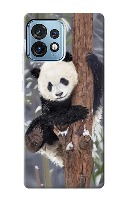 W3793 Cute Baby Panda Snow Painting Hard Case and Leather Flip Case For Motorola Edge+ (2023), X40, X40 Pro, Edge 40 Pro