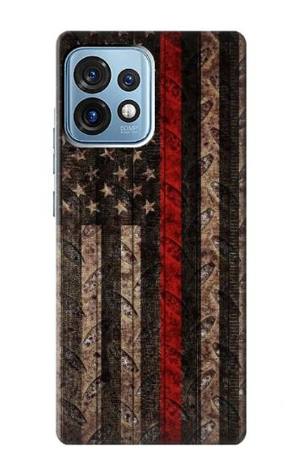 W3804 Fire Fighter Metal Red Line Flag Graphic Hard Case and Leather Flip Case For Motorola Edge+ (2023), X40, X40 Pro, Edge 40 Pro