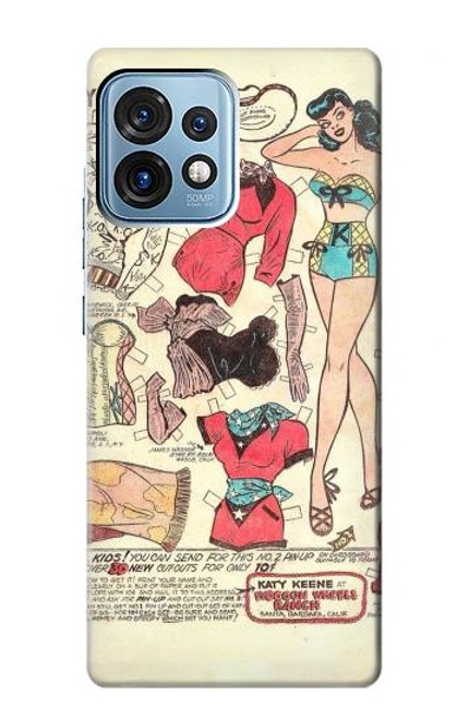 W3820 Vintage Cowgirl Fashion Paper Doll Hard Case and Leather Flip Case For Motorola Edge+ (2023), X40, X40 Pro, Edge 40 Pro