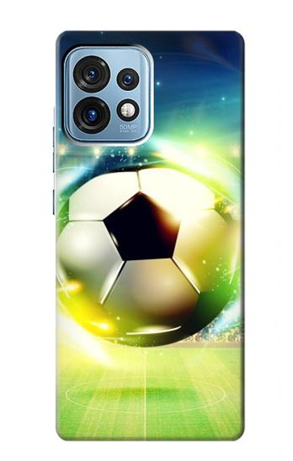 W3844 Glowing Football Soccer Ball Hard Case and Leather Flip Case For Motorola Edge+ (2023), X40, X40 Pro, Edge 40 Pro