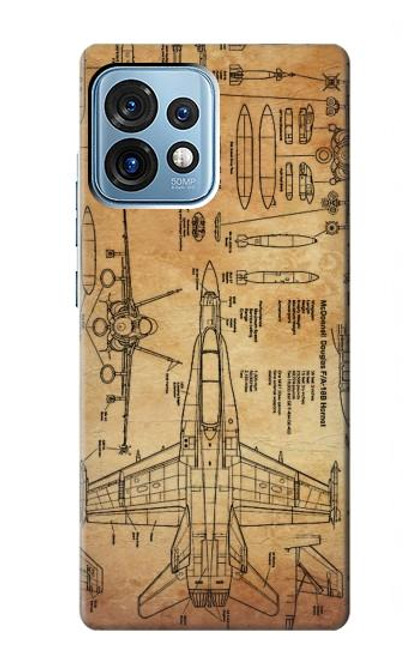 W3868 Aircraft Blueprint Old Paper Hard Case and Leather Flip Case For Motorola Edge+ (2023), X40, X40 Pro, Edge 40 Pro