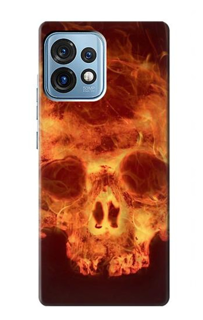 W3881 Fire Skull Hard Case and Leather Flip Case For Motorola Edge+ (2023), X40, X40 Pro, Edge 40 Pro