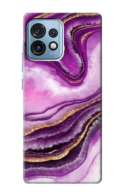 W3896 Purple Marble Gold Streaks Hard Case and Leather Flip Case For Motorola Edge+ (2023), X40, X40 Pro, Edge 40 Pro