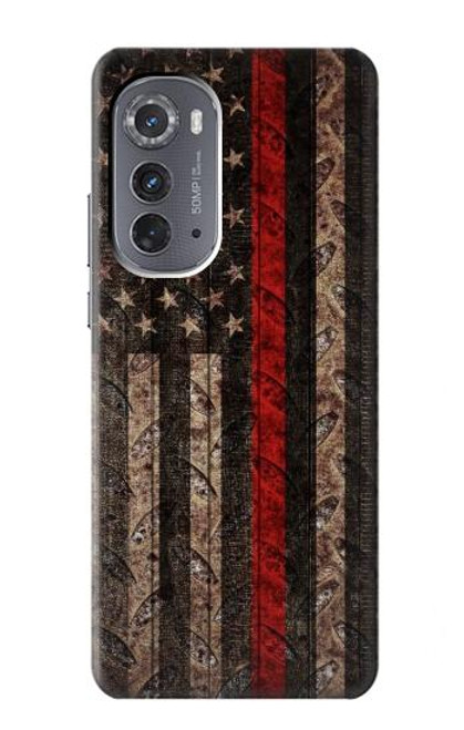 W3804 Fire Fighter Metal Red Line Flag Graphic Hard Case and Leather Flip Case For Motorola Edge (2022)