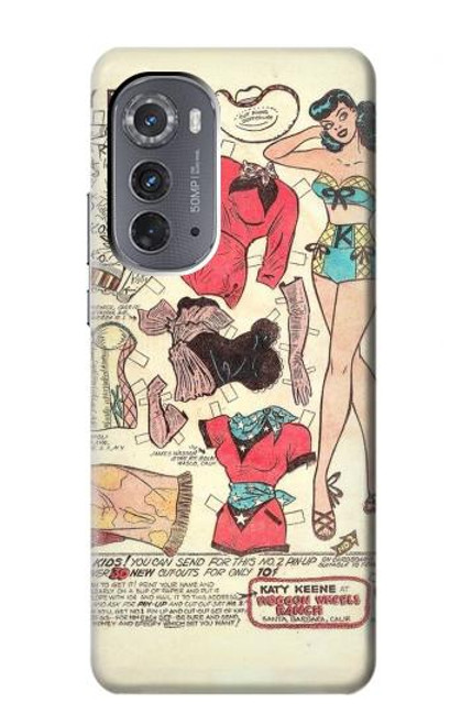 W3820 Vintage Cowgirl Fashion Paper Doll Hard Case and Leather Flip Case For Motorola Edge (2022)