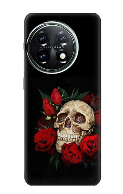 W3753 Dark Gothic Goth Skull Roses Hard Case and Leather Flip Case For OnePlus 11