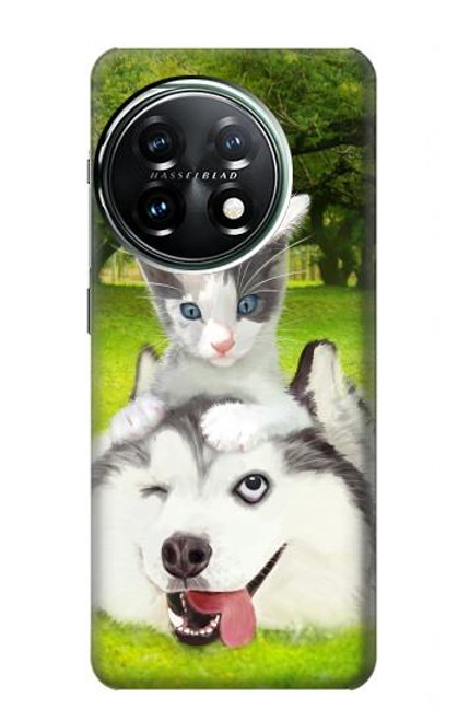 W3795 Kitten Cat Playful Siberian Husky Dog Paint Hard Case and Leather Flip Case For OnePlus 11