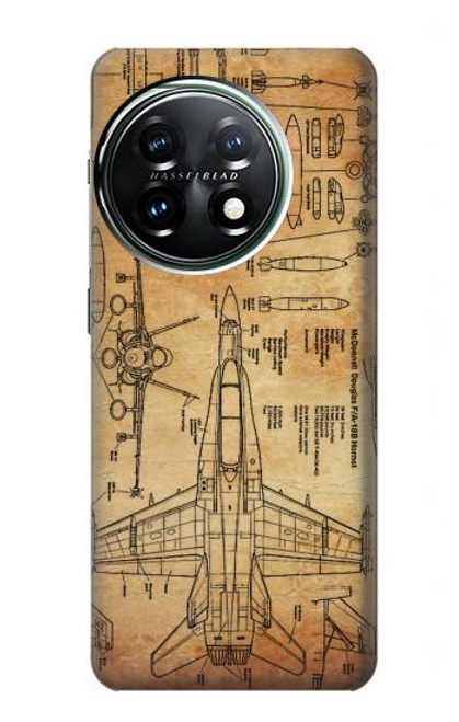 W3868 Aircraft Blueprint Old Paper Hard Case and Leather Flip Case For OnePlus 11