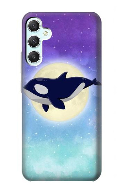 W3807 Killer Whale Orca Moon Pastel Fantasy Hard Case and Leather Flip Case For Samsung Galaxy A34 5G