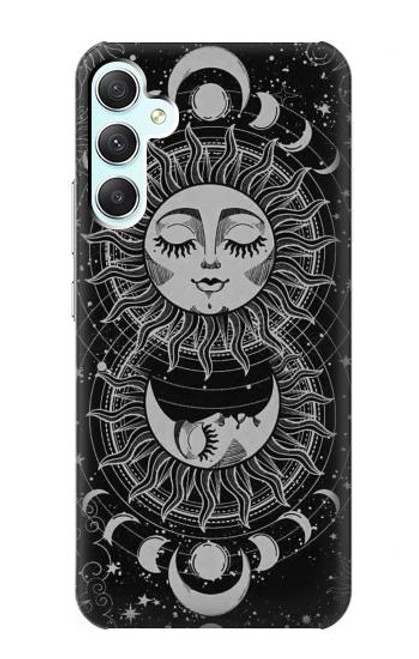 W3854 Mystical Sun Face Crescent Moon Hard Case and Leather Flip Case For Samsung Galaxy A34 5G