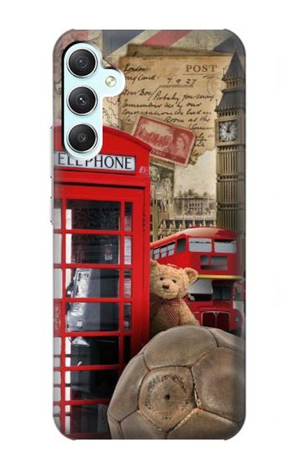 W3856 Vintage London British Hard Case and Leather Flip Case For Samsung Galaxy A34 5G