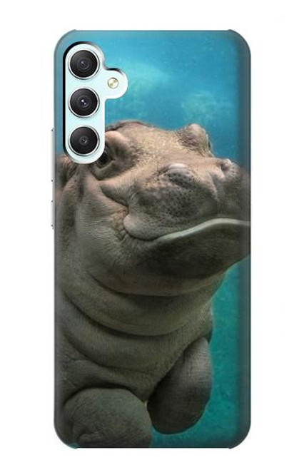 W3871 Cute Baby Hippo Hippopotamus Hard Case and Leather Flip Case For Samsung Galaxy A34 5G