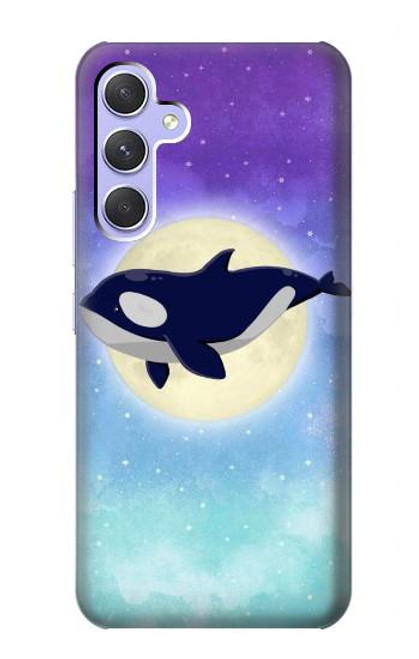 W3807 Killer Whale Orca Moon Pastel Fantasy Hard Case and Leather Flip Case For Samsung Galaxy A54 5G