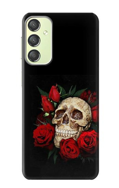 W3753 Dark Gothic Goth Skull Roses Hard Case and Leather Flip Case For Samsung Galaxy A24 4G