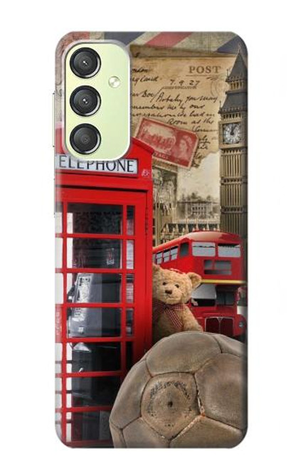 W3856 Vintage London British Hard Case and Leather Flip Case For Samsung Galaxy A24 4G