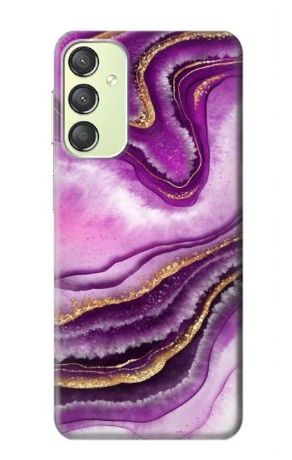W3896 Purple Marble Gold Streaks Hard Case and Leather Flip Case For Samsung Galaxy A24 4G