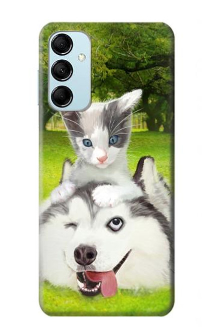 W3795 Kitten Cat Playful Siberian Husky Dog Paint Hard Case and Leather Flip Case For Samsung Galaxy M14
