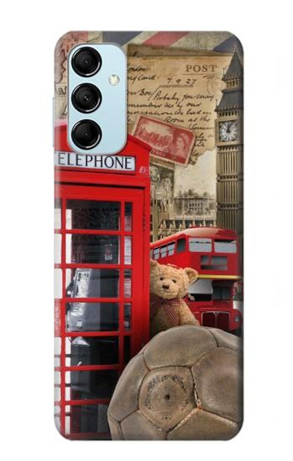 W3856 Vintage London British Hard Case and Leather Flip Case For Samsung Galaxy M14