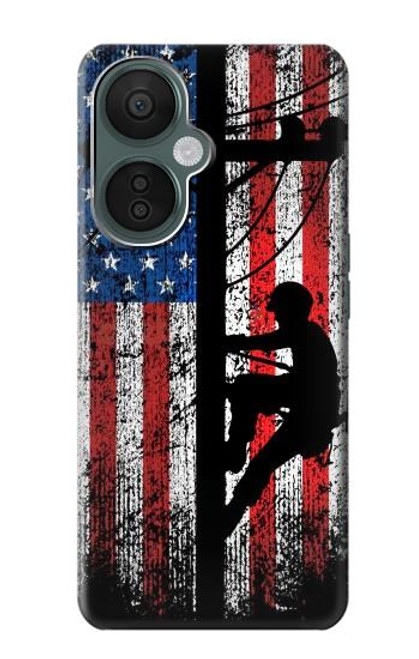 W3803 Electrician Lineman American Flag Hard Case and Leather Flip Case For OnePlus Nord CE 3 Lite, Nord N30 5G