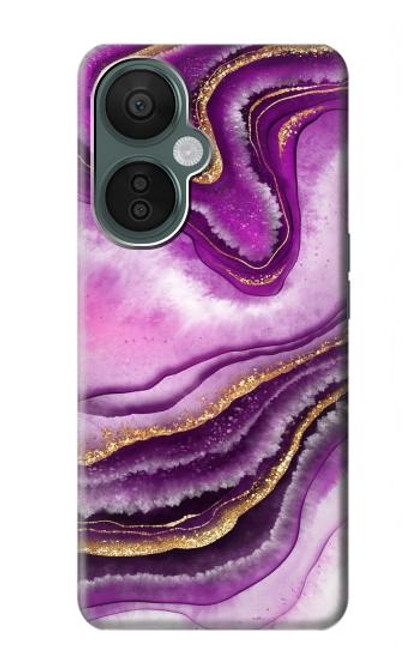 W3896 Purple Marble Gold Streaks Hard Case and Leather Flip Case For OnePlus Nord CE 3 Lite, Nord N30 5G