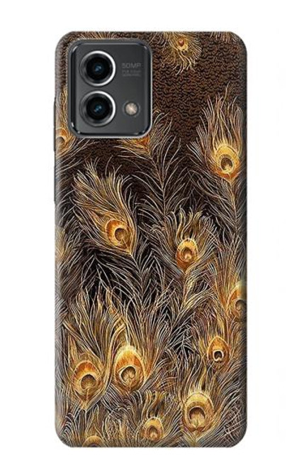 W3691 Gold Peacock Feather Hard Case and Leather Flip Case For Motorola Moto G Stylus 5G (2023)