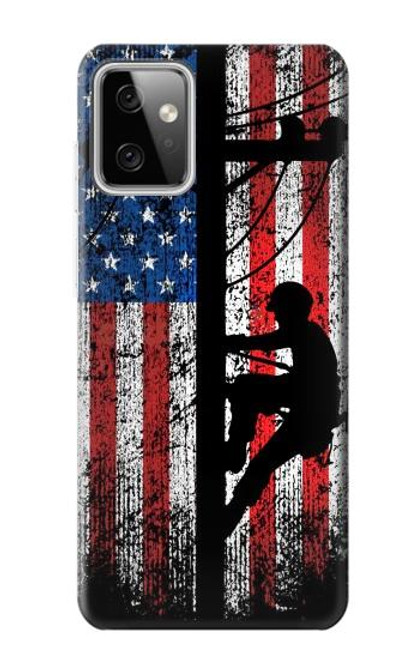 W3803 Electrician Lineman American Flag Hard Case and Leather Flip Case For Motorola Moto G Power (2023) 5G