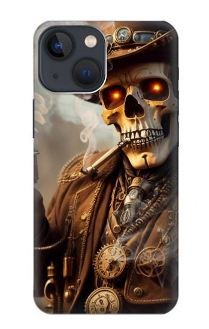 W3949 Steampunk Skull Smoking Hard Case and Leather Flip Case For iPhone 14