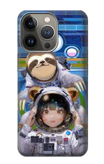 W3915 Raccoon Girl Baby Sloth Astronaut Suit Hard Case and Leather Flip Case For iPhone 14 Pro