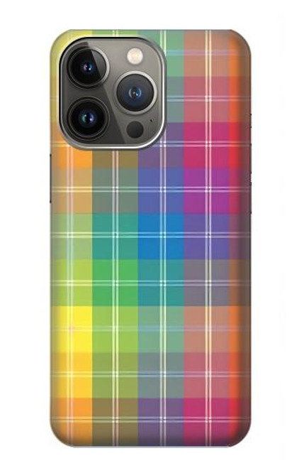 W3942 LGBTQ Rainbow Plaid Tartan Hard Case and Leather Flip Case For iPhone 14 Pro