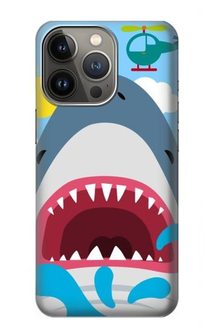 W3947 Shark Helicopter Cartoon Hard Case and Leather Flip Case For iPhone 14 Pro