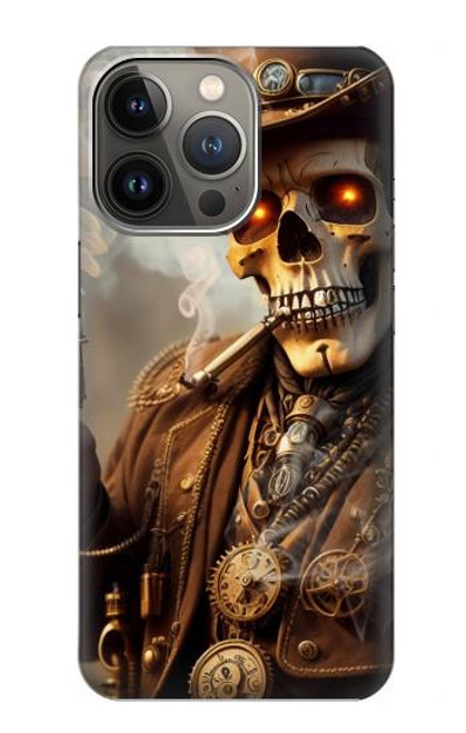 W3949 Steampunk Skull Smoking Hard Case and Leather Flip Case For iPhone 14 Pro